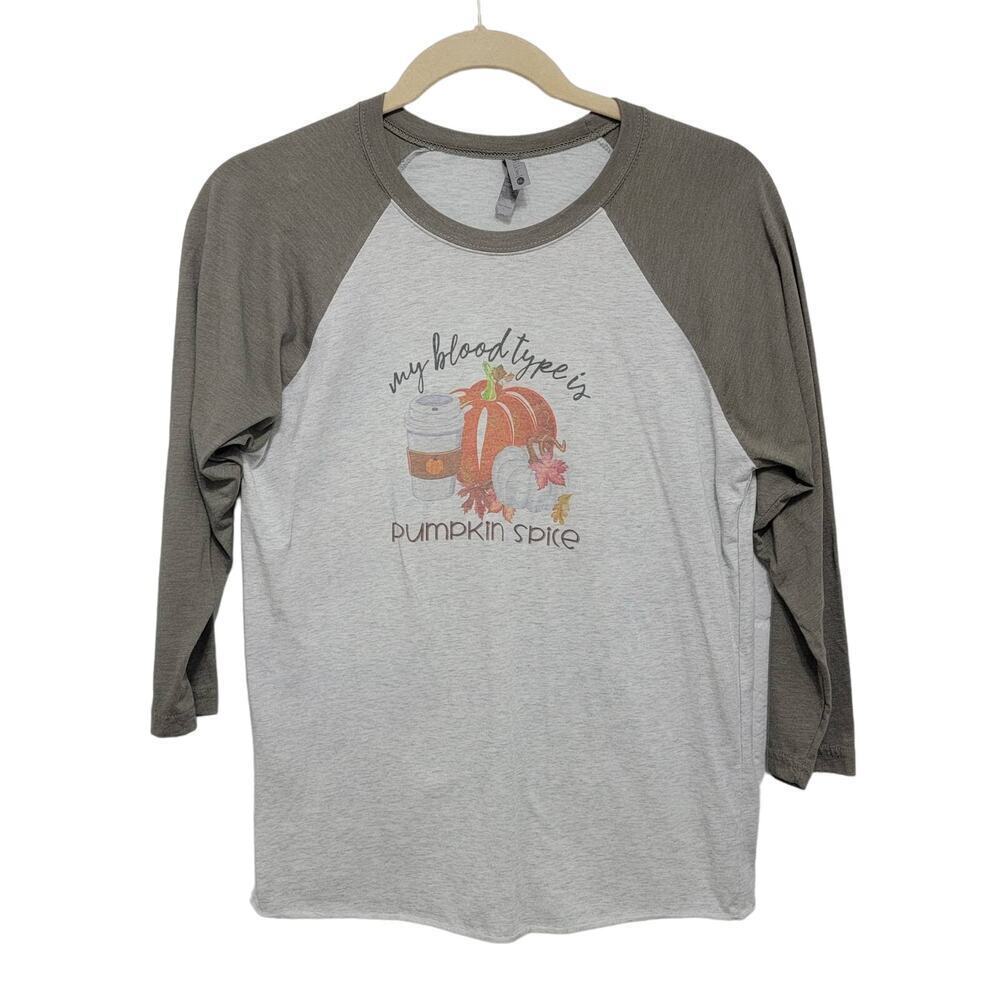 Pumpkin Spice Shirt Raglan Sleeve Large " My Blood Type is Pumpkin Spice" 533